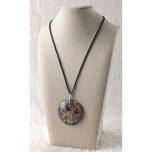Art Glass Swirl Pendant Necklace Handmade Boho‎ Statement Black Cord